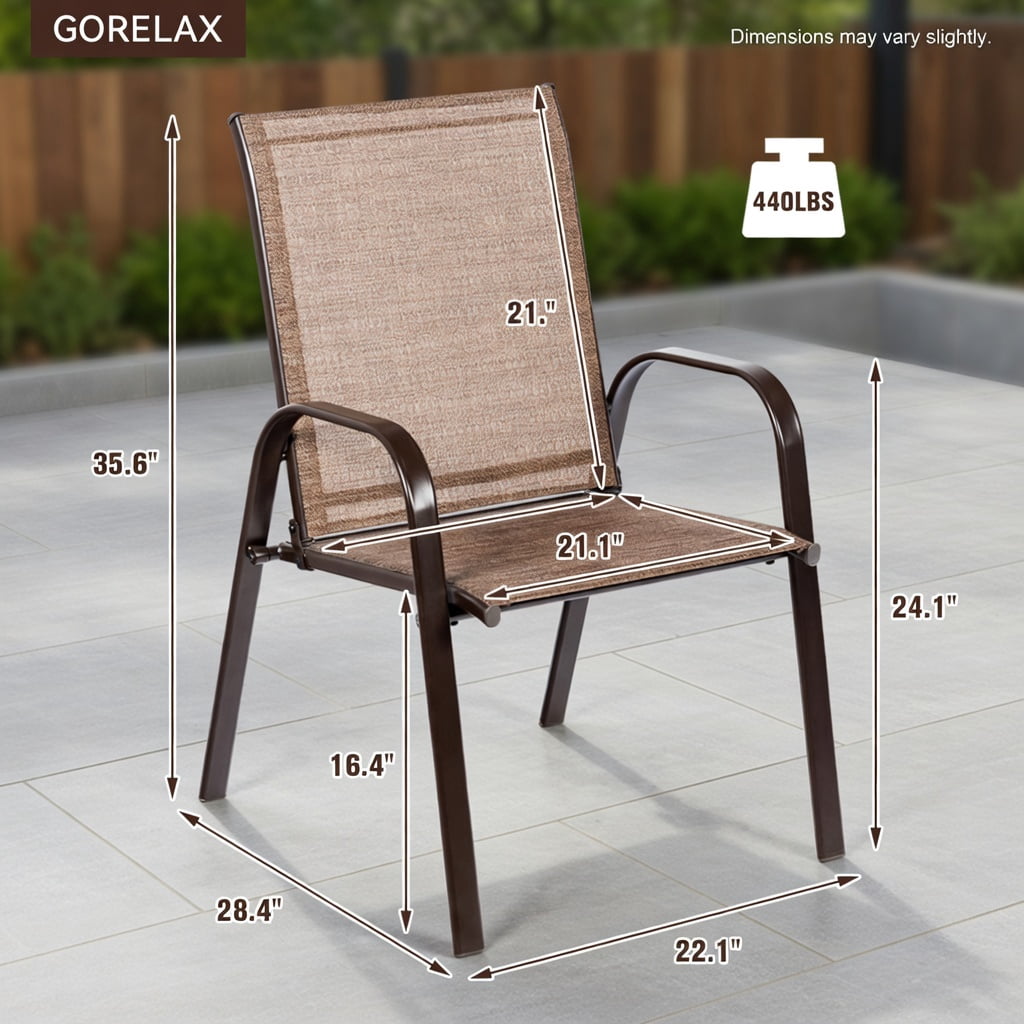 Hommoo 2-Pack Outdoor Patio Dining Chairs with Armrests, Heavy-Duty Steel Frame, Breathable Fabric, Indoor/Outdoor Use, Brown