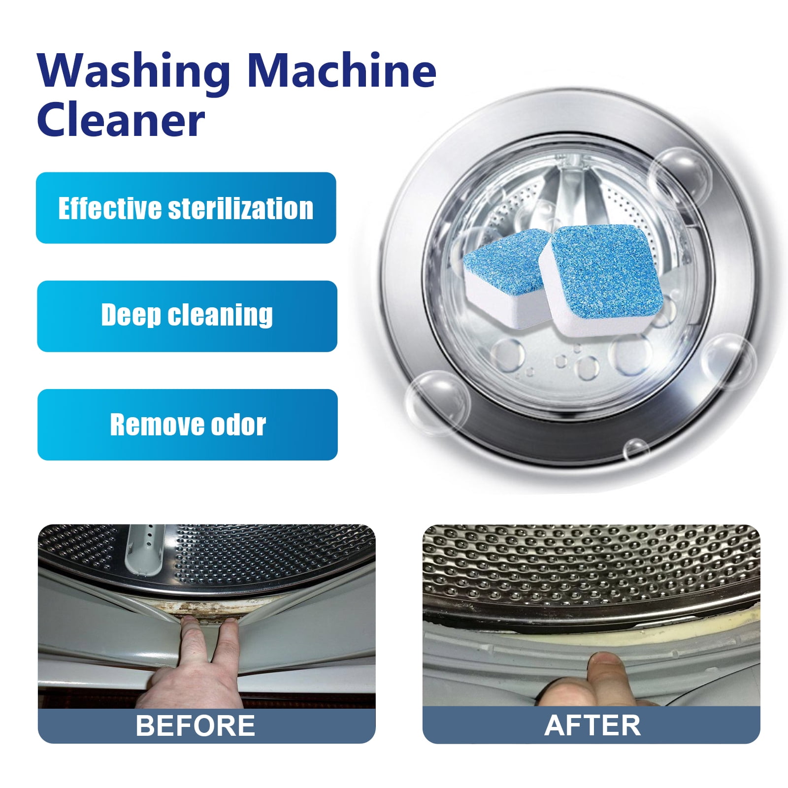 Alvantor Washing Machine Cleaning Tablets, Deep Cleaning Descaler for Front Load, Top Load & HE Washers, Remove Odor, Limescale and Grime, 12 pack