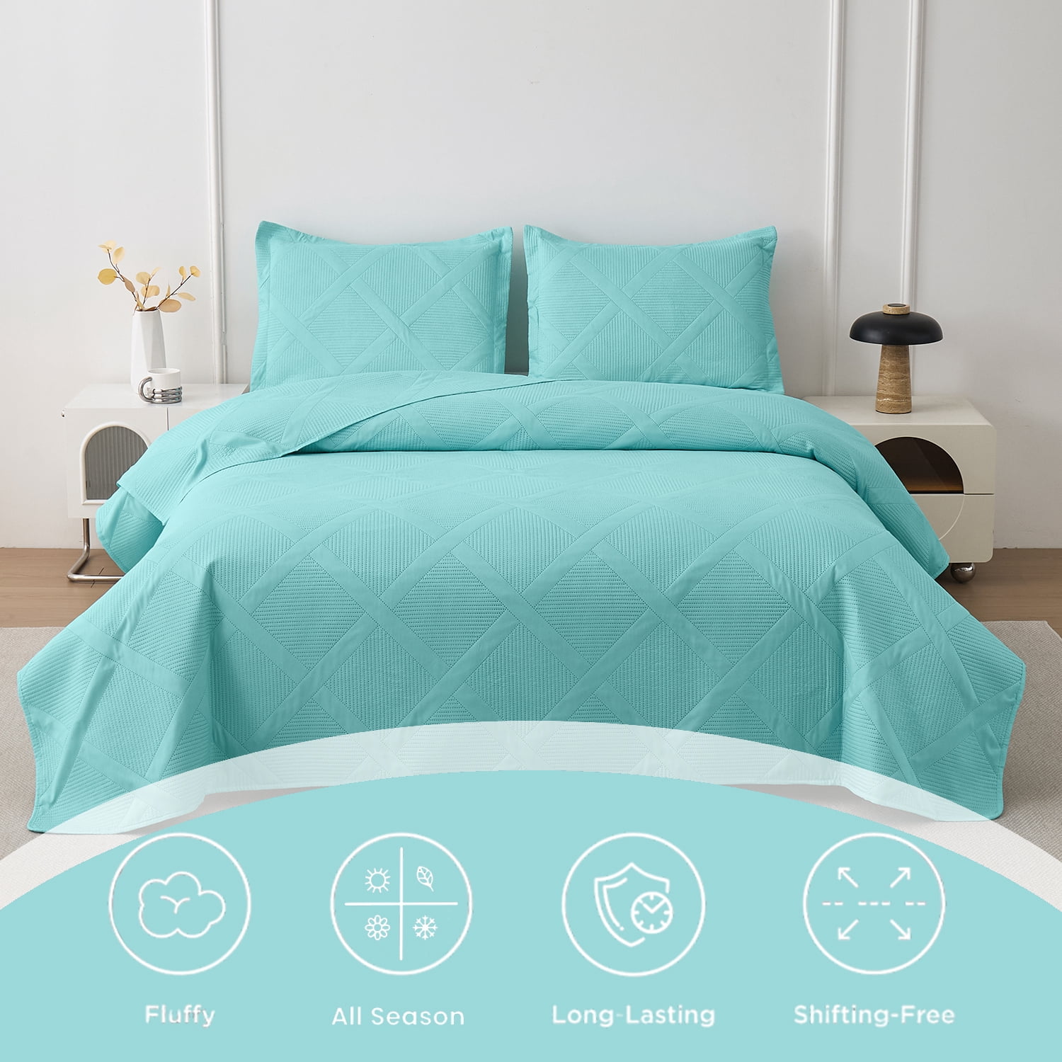 Beartech Solid Color Quilt Set Twin Size Apple Green Bedspread Coverlet Microfiber Bedding Lightweight Reversible Set,Soft Bedding for All Seasons