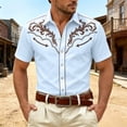 thumbnail image 2 of XIAOCHA Men's Western Scroll Print Button Down Shirt Short Sleeve Country Holiday Casual Top, 2 of 4