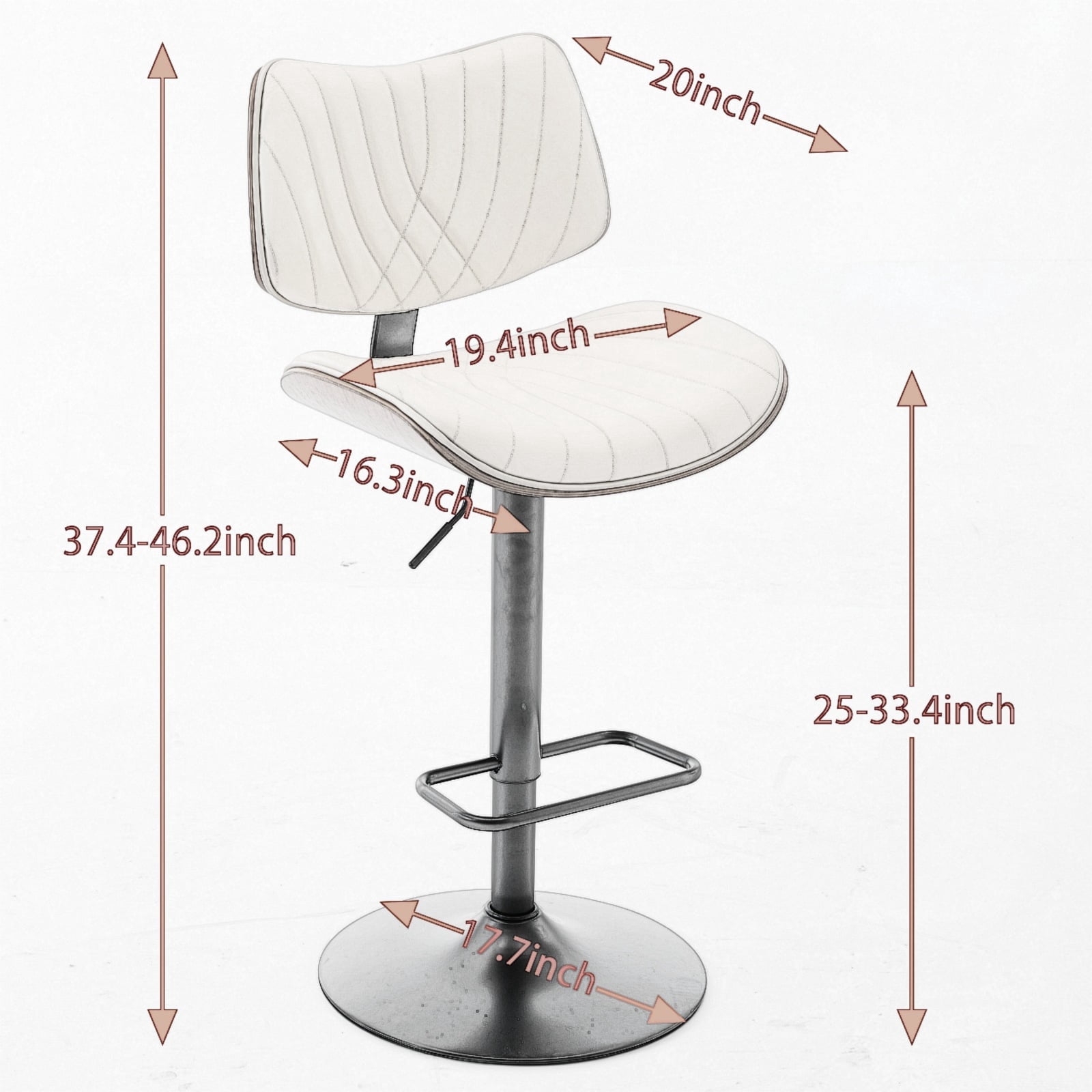 MAYEERTY Walnut Bentwood Bar Stools - Mid-Century Modern, Adjustable Height, Beige Leather, 360掳 Swivel, 1 Chair/Carton, Beige