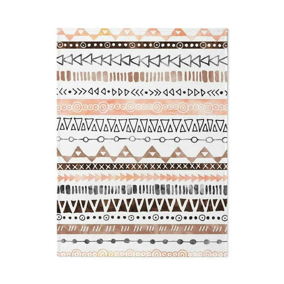 CafePress - Brown Peach Grey Watercolor Tribal Design - Large Plush Fleece Throw Blanket, 80" L x 60" W