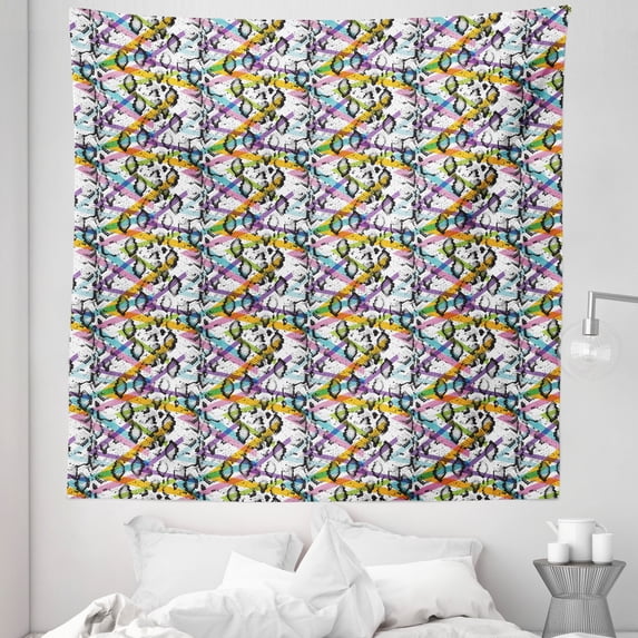 Animal Print Tapestry, Abstract Snake Skin Pattern with Colorful Geometrical Lines Modern Hipster, Fabric Wall Hanging Decor for Bedroom Living Room Dorm, 5 Sizes, Multicolor, by Ambesonne