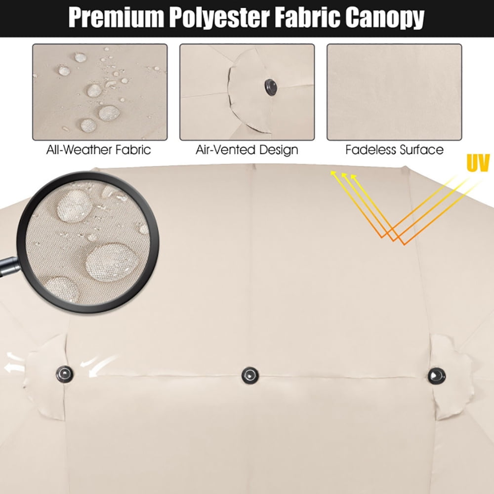 Aimee Lii 15 Feet Patio Double-Sided Umbrella with Hand-Crank System, Sunbrella Patio Umbrellas, Beige