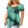 thumbnail image 2 of CHUANK T-Shirts pour Femmes Manches Courtes Col Rond Tunique Boutonnée (Blanc TG), 2 of 4