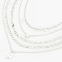 Claire's Silver Evil Eye Heart & Star Chain Multi Strand Necklace, Silvertone,Adult.