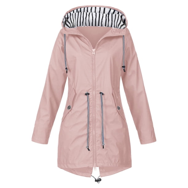 KDFJPTH Chaqueta impermeable de moda para mujer con capucha, cortavientos ligero de manga larga, con cremallera, cordón ajustable, con bolsillos, abrigo cortavientos, chaqueta impermeable para mujer