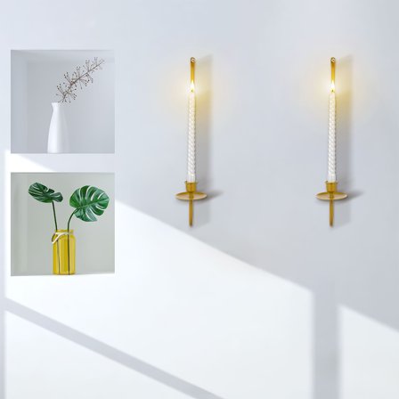 Mobestech 2 Pcs Wall Candlesticks Golden Metal Candle Holders Stable Hold Home Decor