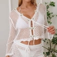 thumbnail image 6 of jobturf Swimsuit Coverup for Women Trendy Hollow Out Crochet Tops Beach Vacation Summer Shirts Cover Ups Tie Front Cardigan Swimwear, 6 of 7