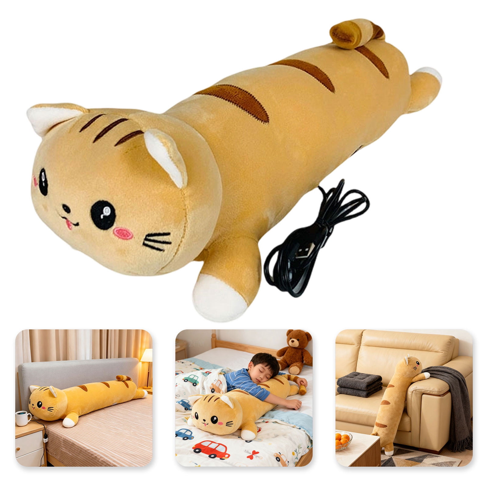 Gytml Yellow Cat Heating Hugging Pillow, Portable Electric Heat Pads Usb Powered, Funny Gifts For Women Girls Cat Lovers Birthday Easter Yellow-50x14x9cm