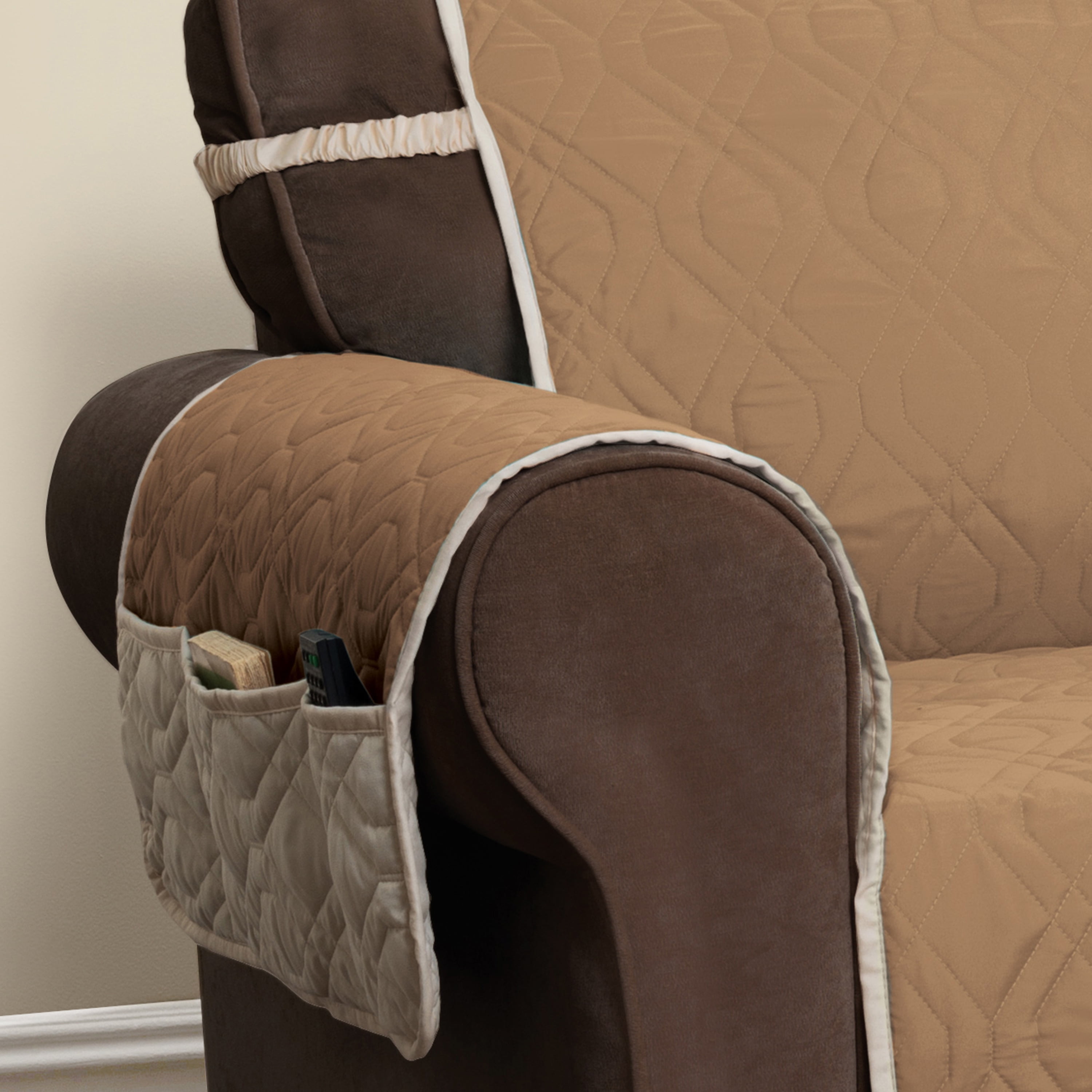Innovative Textile Solutions 1-Piece 5 Star Solid Recliner Furniture Cover Slipcover, Toast/Ivory
