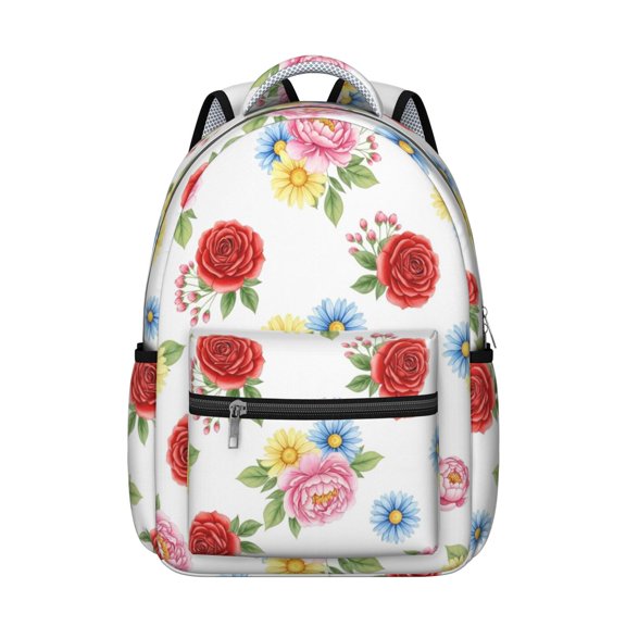 Pioneer Flower Floral Print Pattern Backpack for School, Cute School Bag with Adjustable Shoulder Straps and Padded Back, 15.3"x11"x7.1"