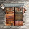 thumbnail image 2 of Ambesonne Boho Quilted Coverlet 3 Pcs, Wooden Timber Door Key, King Size, Chocolate Brown, 2 of 2