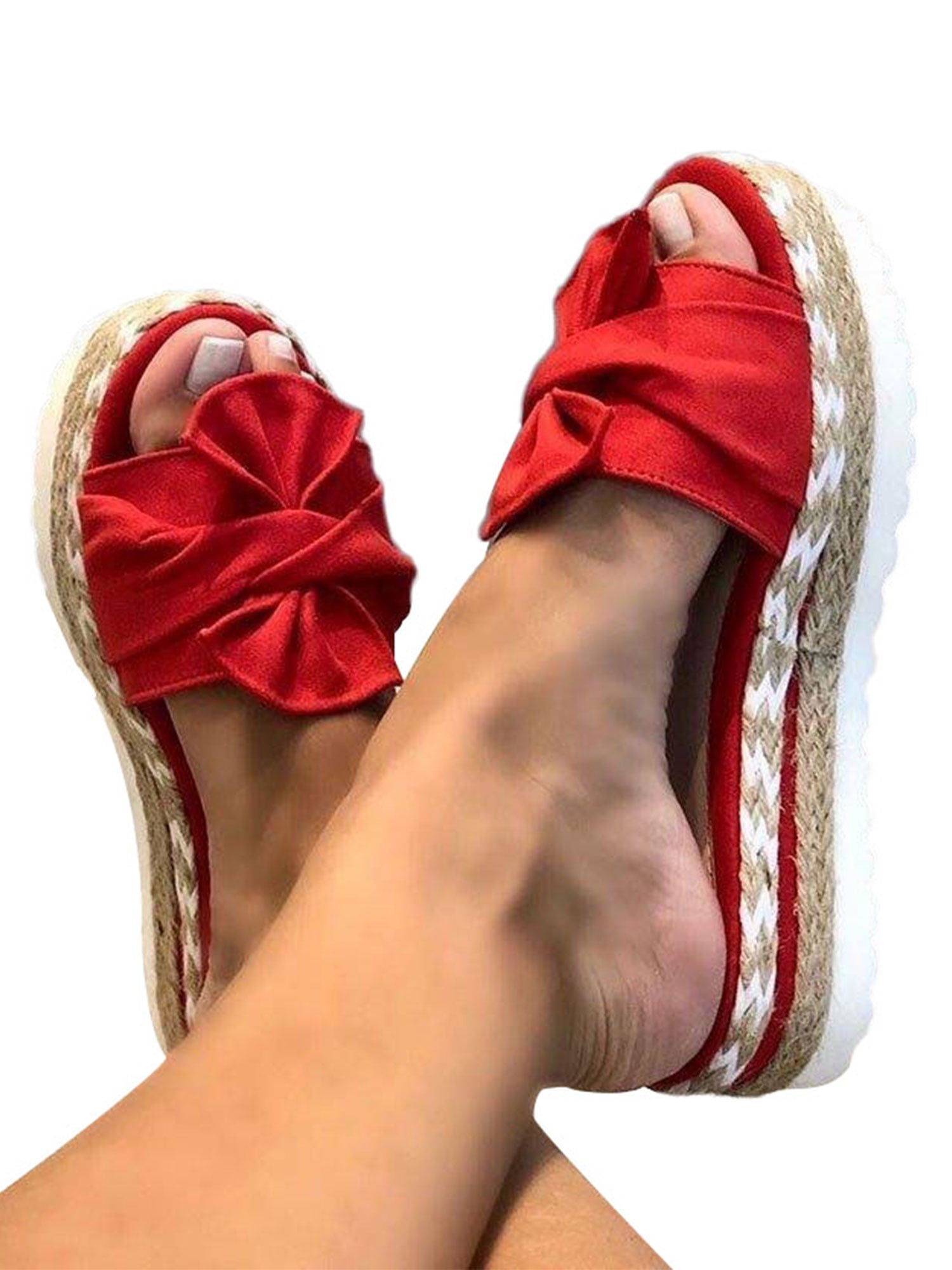 UK Woman Slip On Sandals Bow Flat Mule Summer Sliders Espadrille Beach Shoes 