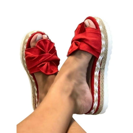 

Rotosw Ladies Womens Espadrille Platform Slip On Wedge Summer Sandals Sliders