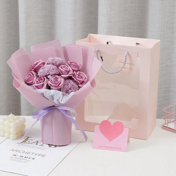 Fake Rose Flowers for Delivery Prime - Soap Flowers Bouquet for Women - Birthday Gift for Her - for Mother's Day Valentine's Day Anniversary - Purple
