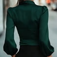 thumbnail image 3 of MORTTIC Women's Elegant Professional V-Neck Satin Long Sleeve Blouse Tie-Waist Top for Work & Commute Green，L, 3 of 4
