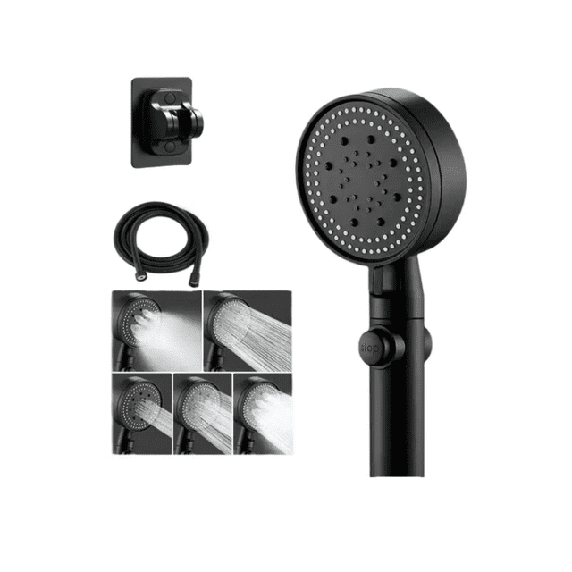 Kit Regadera Tipo Telefono Ajustable 5 Modos Color Negro