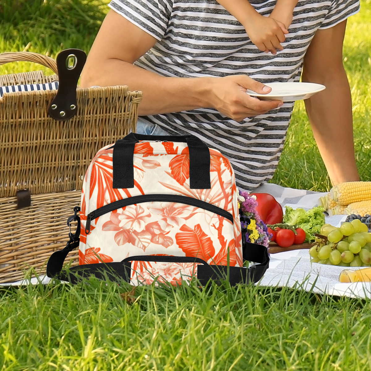 Herdesigns Leaves Leaf Insulated Lunch Bag for Women Men Adults Large Reusable Lunch Box Orange Leakproof Cooler Tote Bags with Adjustable Shoulder Strap
