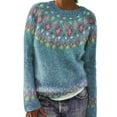 thumbnail image 2 of Fair Isle Sweater Women Vintage Long Sleeve Crewneck Sweater Fair Isle Knit Pullover Top Blue L, 2 of 6