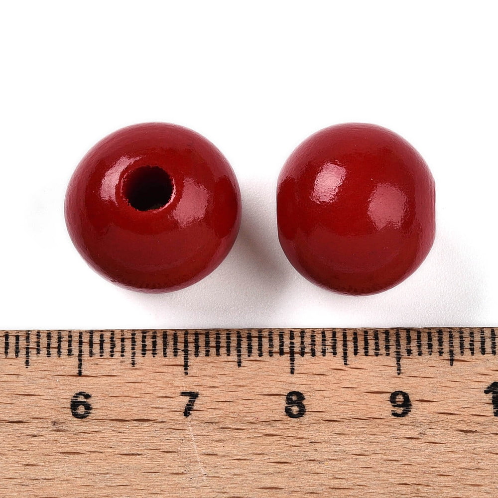 Painted Natural Wood Beads Round Dark Red 16mm Hole: 4mm