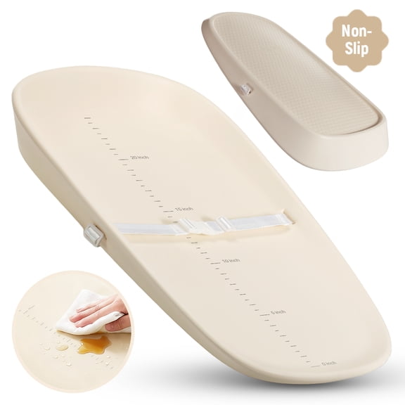 Baby Changing Pad, Caveen Eva Diaper Changing Station, with Height Ruler & Anti Slip Bottom, Waterproof, Beige