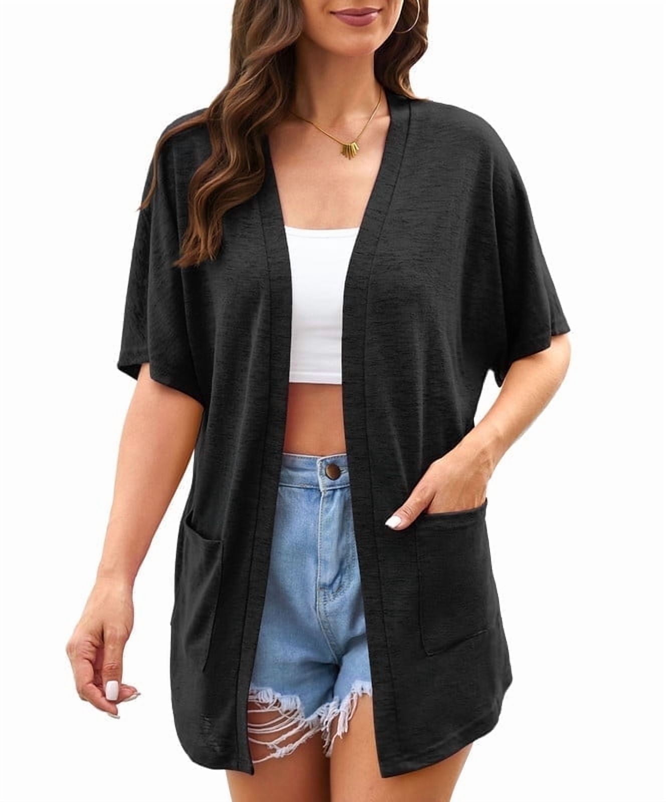 Uvplove Womens Summer Short Sleeve Lightweight Cardigan For Women Casual Loose Thin Cardigan Tops With Pockets(S-3XL)