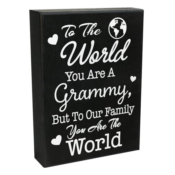 JennyGems Grammy Gifts – “To The World You Are A Grammy But To Family You Are World” Wooden Sign – Sentimental Shelf or Wall Decor – American Made Gift