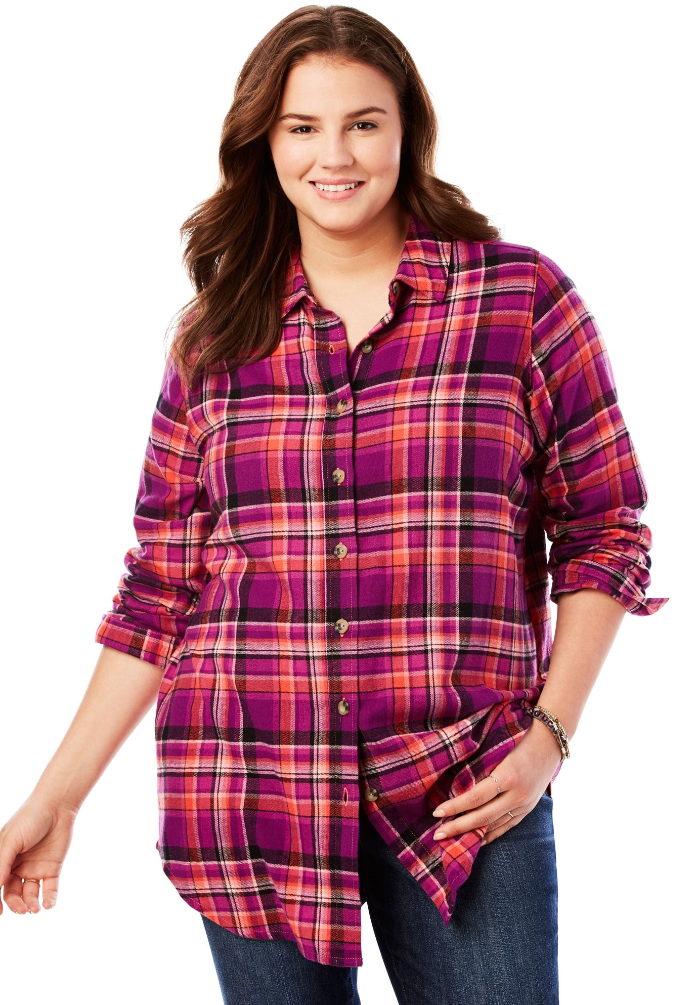 Woman Within Plus Size Classic Flannel Shirt - Walmart.com