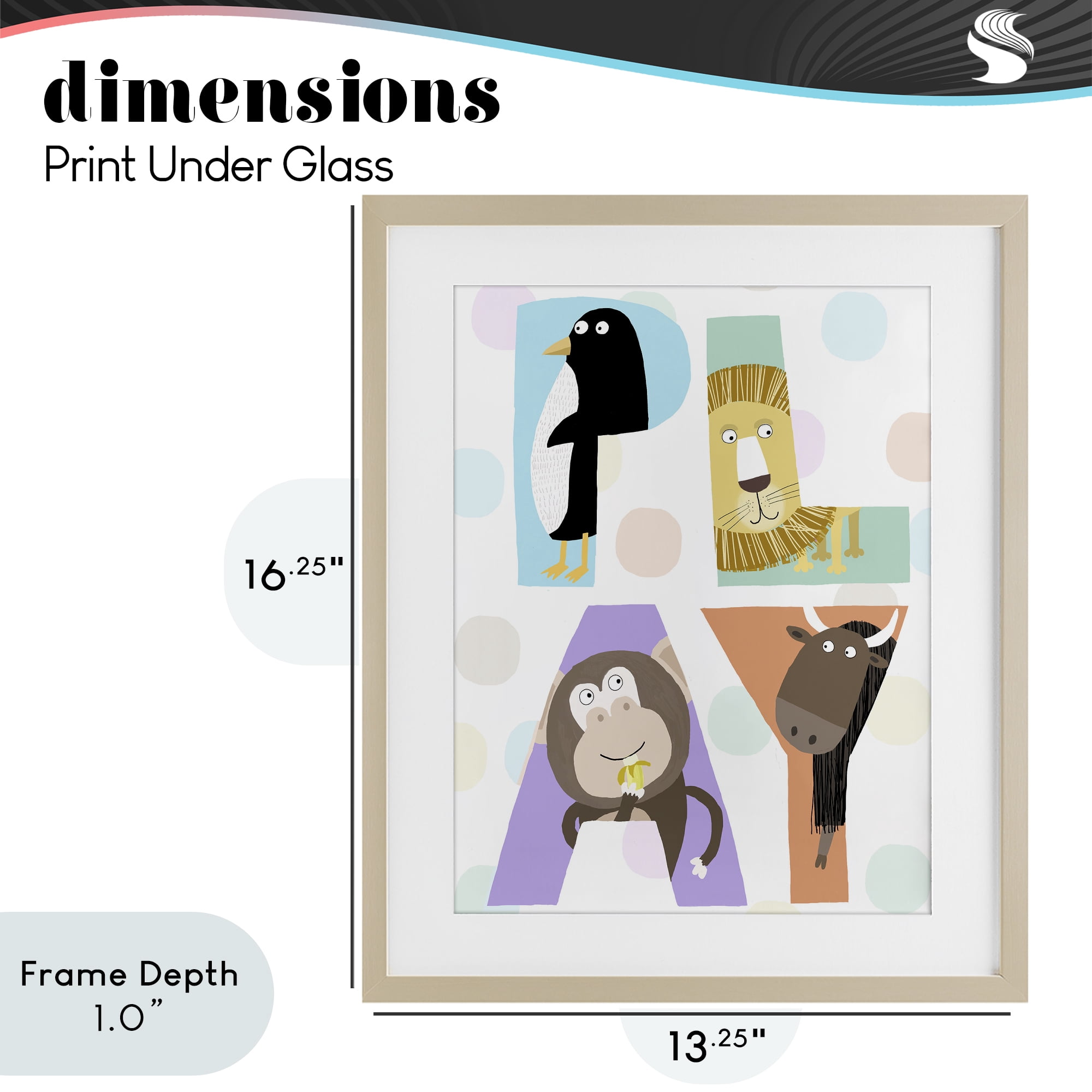 Stupell Industries Play Letters with Animals Birch Framed Print Under Glass, design by Carla Daly