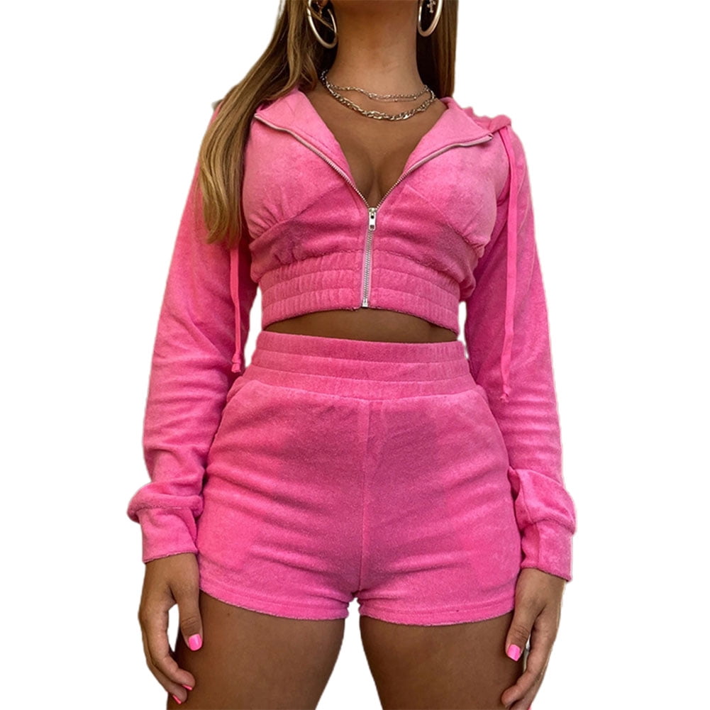 velvet shorts and hoodie set