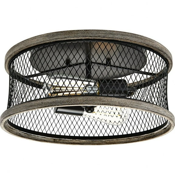 Progress Lighting, Austelle, 2-Light Flush Mount, Antique Bronze, Mesh Shade