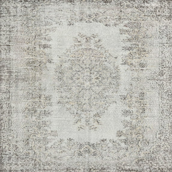 Ahgly Company Indoor Square Traditional Dark White Beige Persian Area Rugs, 8' Square