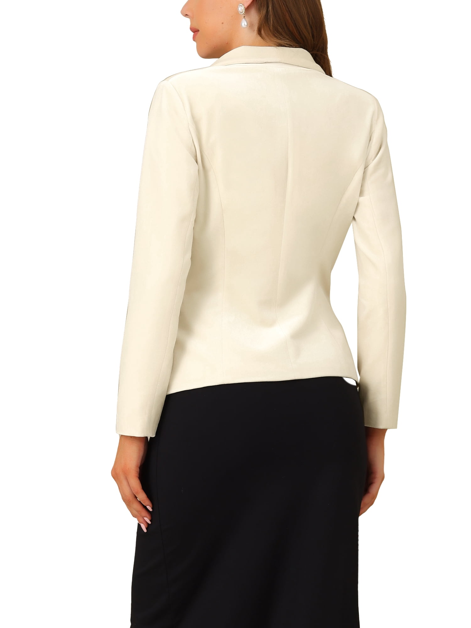DARING DIVA Women's Velvet Office Coat Solid Shawl Collar Blazer XL Beige White