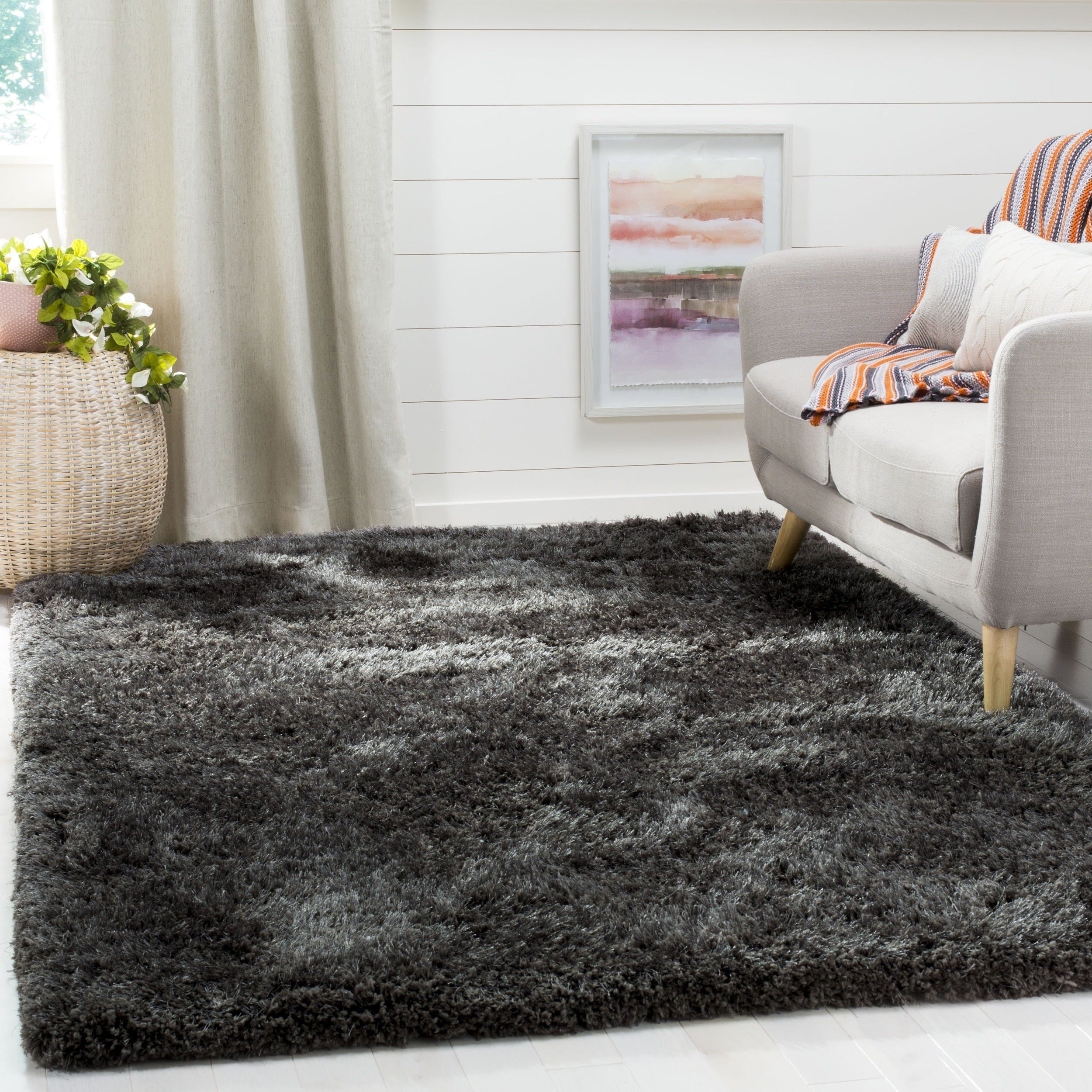 SAFAVIEH Supreme Charlton Solid Plush Polyester Shag Area Rug, Light Blue, 4' x 6'