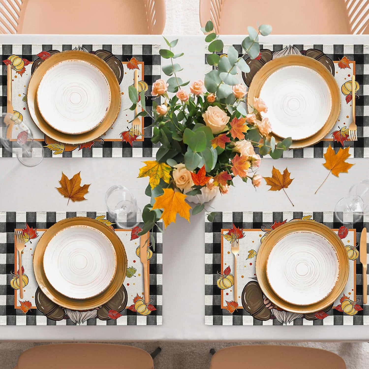 Thanksgiving Placemats Set of 4, Fall Orange Black Norina Fall