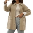 thumbnail image 2 of Women Oversize Trench Coat Plaid Lining Lapel Button Down Casual Crop Jacket Outwear with Pockets Khaki L, 2 of 9