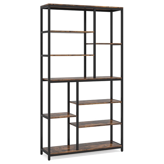 Canddidliike 79" Tall Bookshelf, 8-Tier Staggered Etagere Bookcase Shelving Unit, Bookshelf for Indoor as Home, Brown