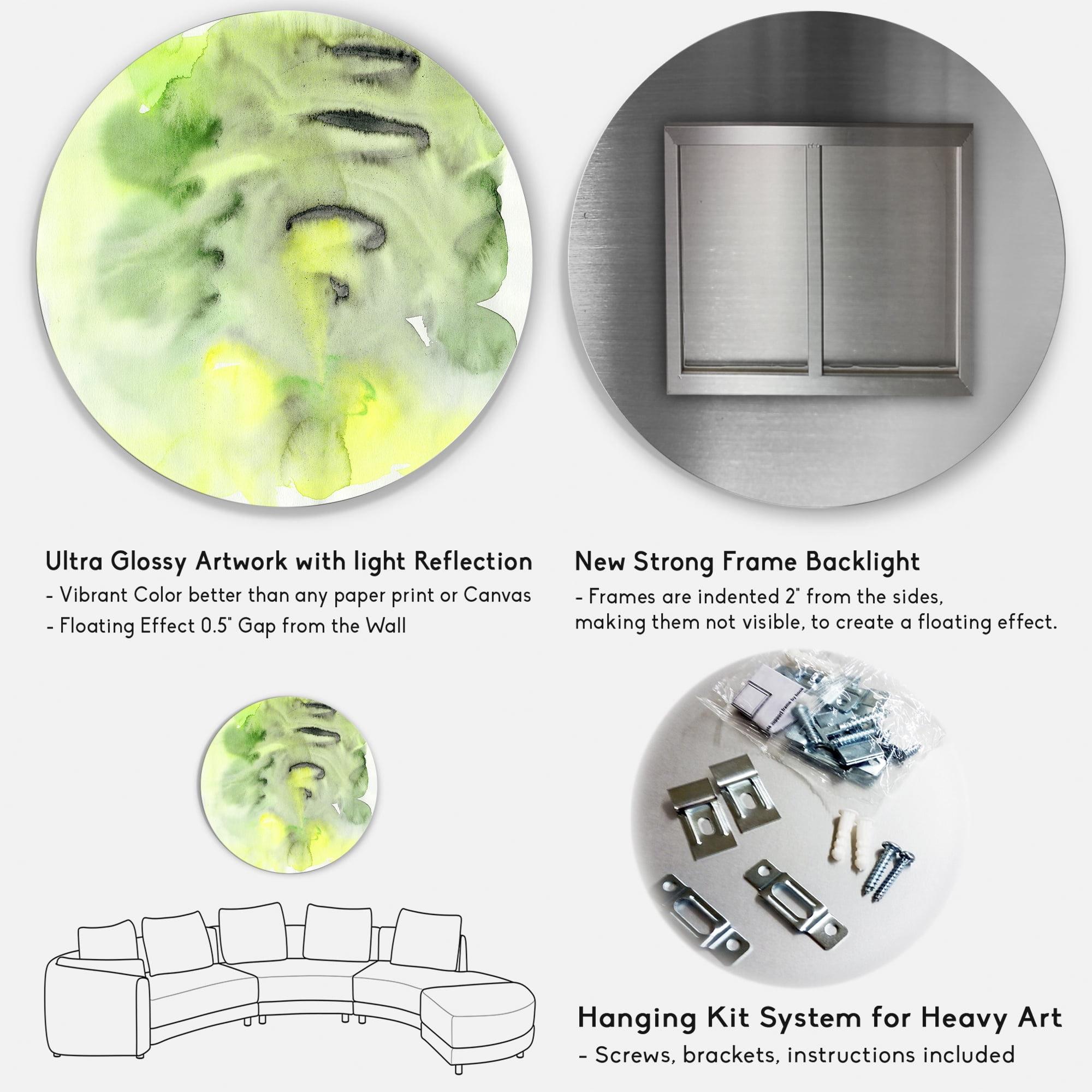 Designart 'Abstract Pond of Yellow and Green' Modern Circle Metal Wall Art 23x23 - Disc of 23