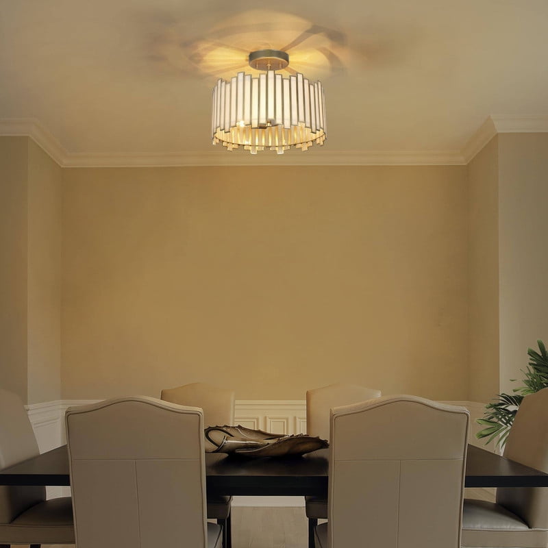 LNC Demo 3-Light 13-in Matte Gold and Tiffany Glass LEDsemi-flush Mount Light