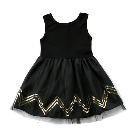 Baby Girls Black Sequins Princess Dress Kids Party Wedding Pageant Tulle Tutu Dresses 2-3 Years