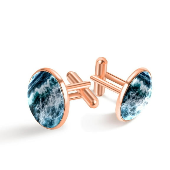 PhooArto Men's Classic Stainless Steel, Sea Ocean Waves Cufflinks Business Wedding Shirts, Rose Gold