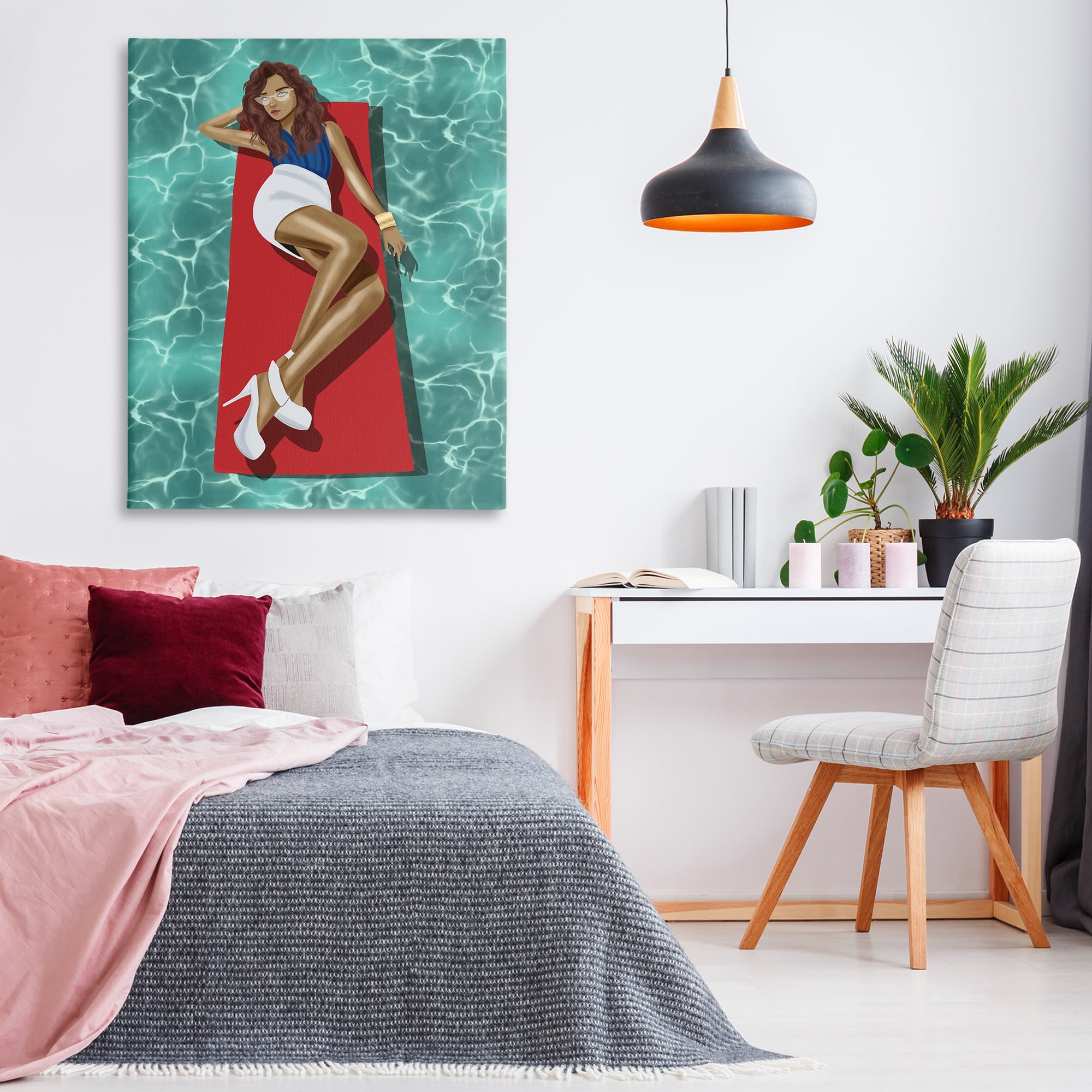 Stupell Industries Lounging on Pool Raft People Painting Wrapped Canvas Art Print Wall Art, 36 x 48