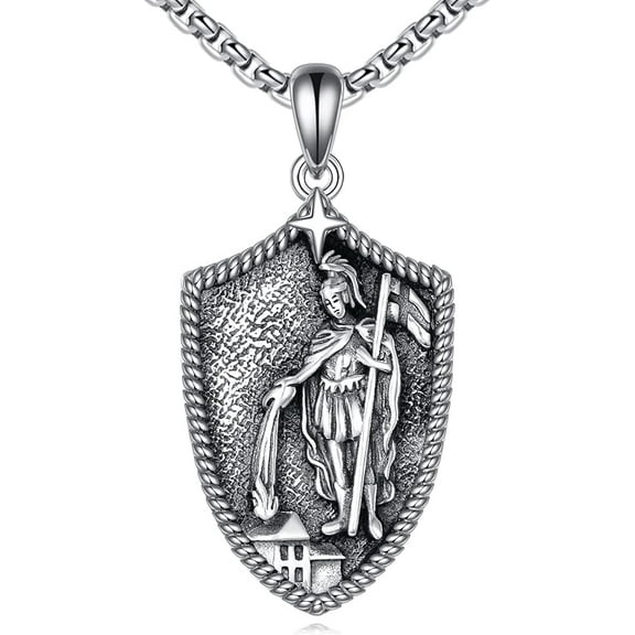 St Christopher/Saint Florian Necklace 925 Sterling Silver Religious Protection Amulet Necklace for Men Women 22" 2" Chain