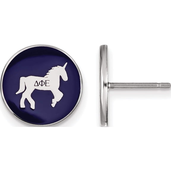 Sterling Silver S. Rh-Plated Logoart Delta Phi Epsilon Enameled Post Earrings (12 X 12) Made In United States ss046dph