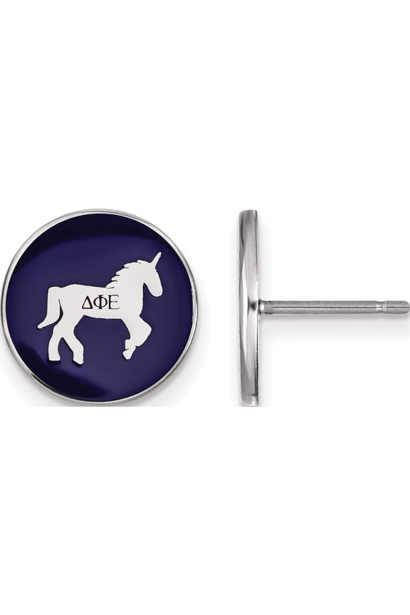 Sterling Silver S. Rh-Plated Logoart Delta Phi Epsilon Enameled Post Earrings (12 X 12) Made In United States ss046dph