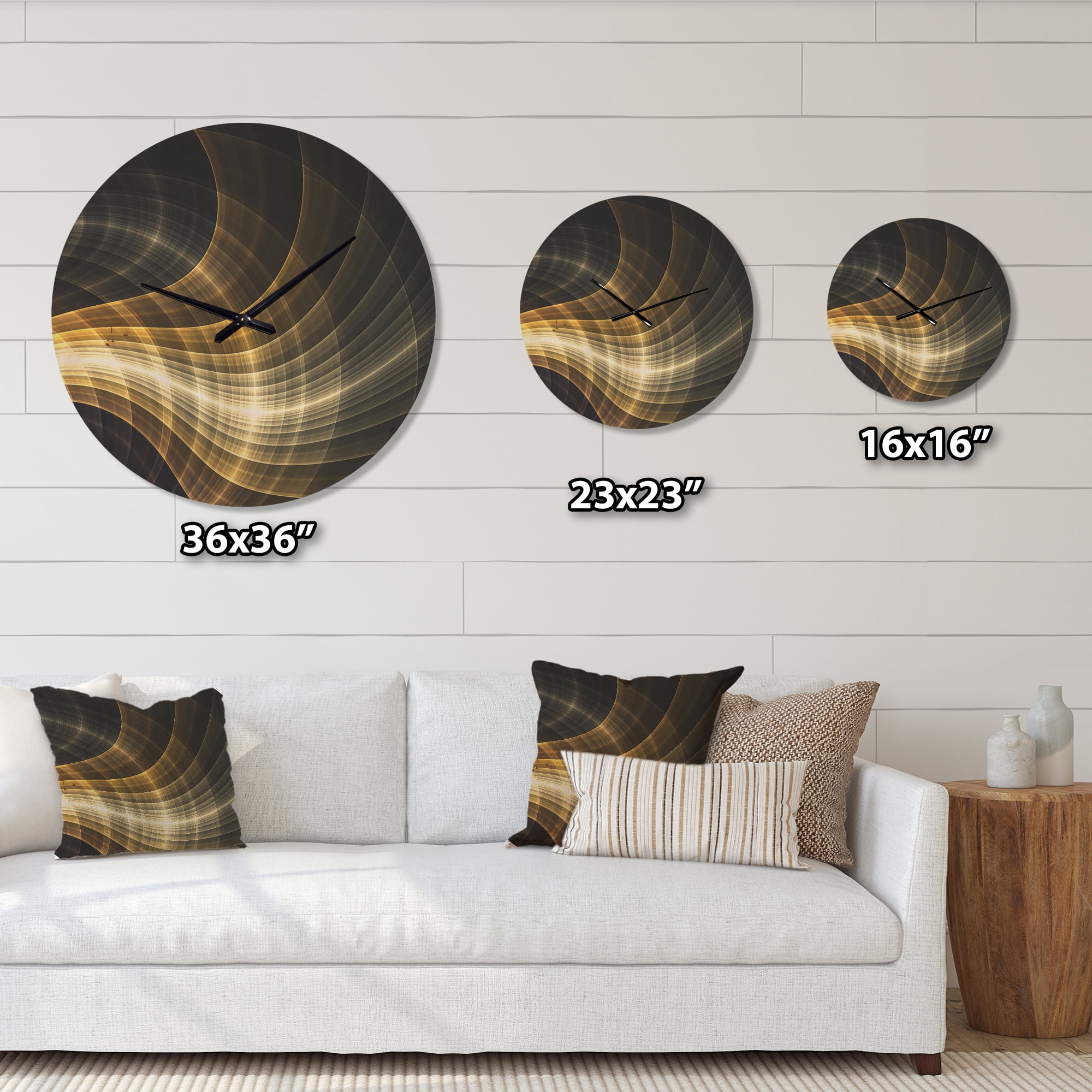 Designart 'Fractal Yellow Light Art ' Modern Wood Wall Clock