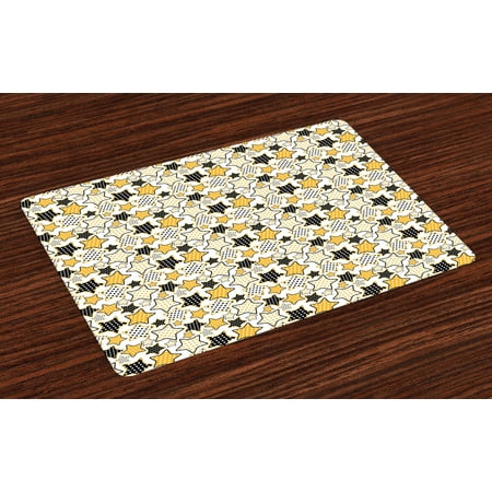 

Yellow Placemats Set of 4 Yellow and Black Stars with Retro Style Polka Dots Pattern Old Fashion Fun Washable Fabric Place Mats for Dining Room Kitchen Table Decor Marigold Black White by Ambesonne