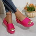 thumbnail image 4 of Women's Summer Plus Size Solid Color Open Toe Wedge Heel Slides Thick Sole Casual Platform Sandals Comfortable Outdoor Shoes for Daily & Beach Wear Hot Pink 7(39), 4 of 9