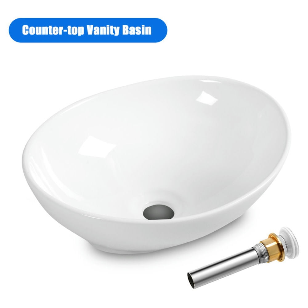 Finihen Bathroom Vessel Sink, Oval Ceramic Basin, Oval Bathroom Basin Ceramic Vessel Sink, White Finihen Bathroom Vessel Sink, Oval Ceramic Basin, Oval Bathroom Basin Ceramic Vessel Sink, White